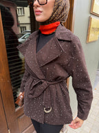 Taşlı Gabardin Ceket (Kahve)