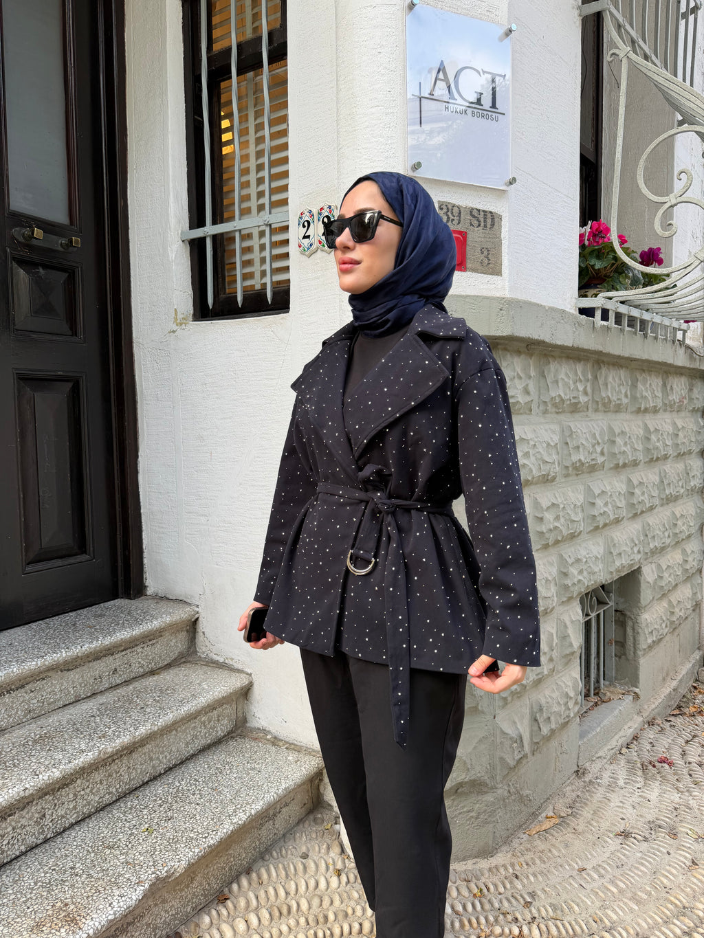 Taşlı Gabardin Ceket ( Lacivert)