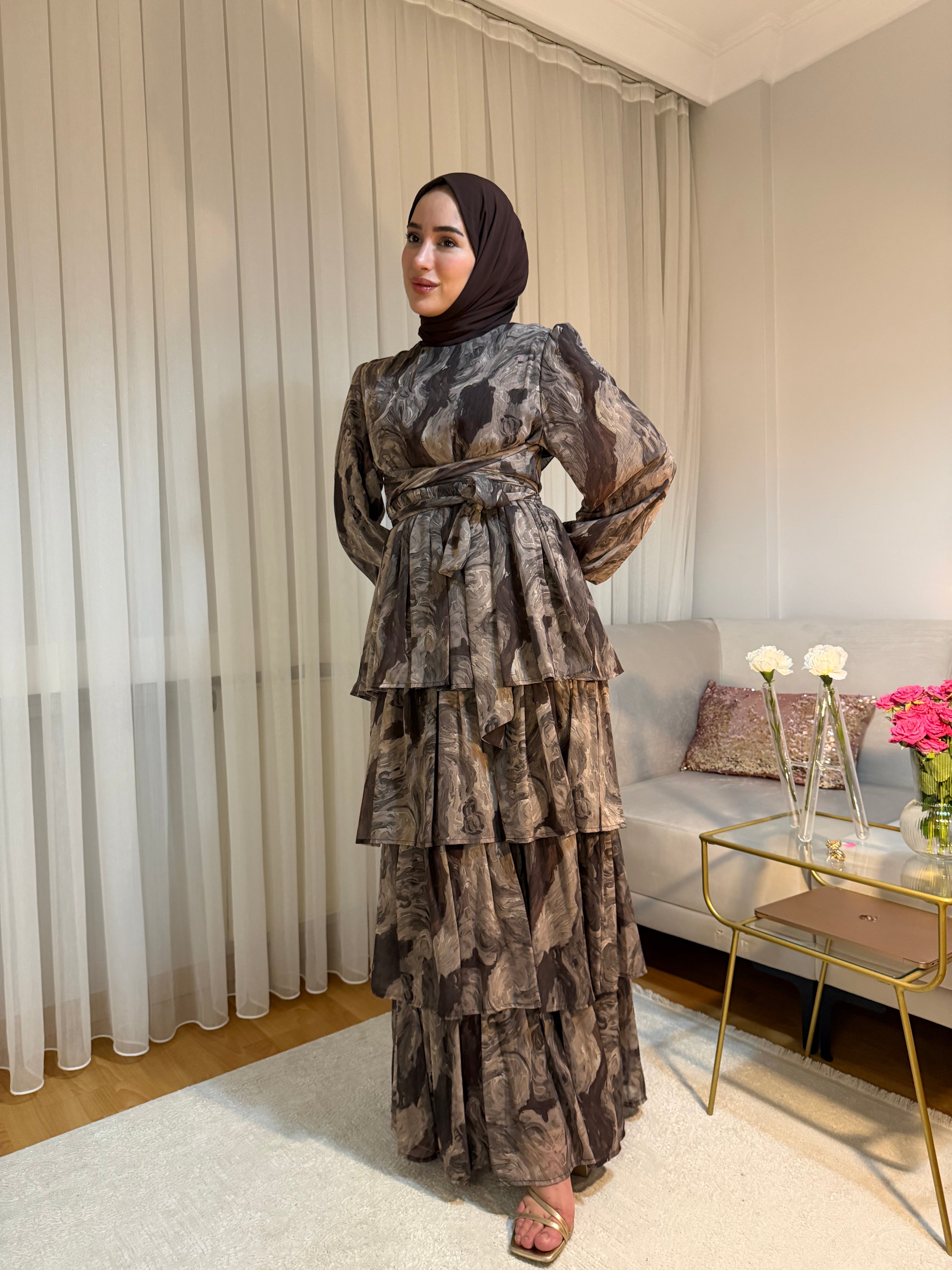 Şifon Elbise (Kahverengi)