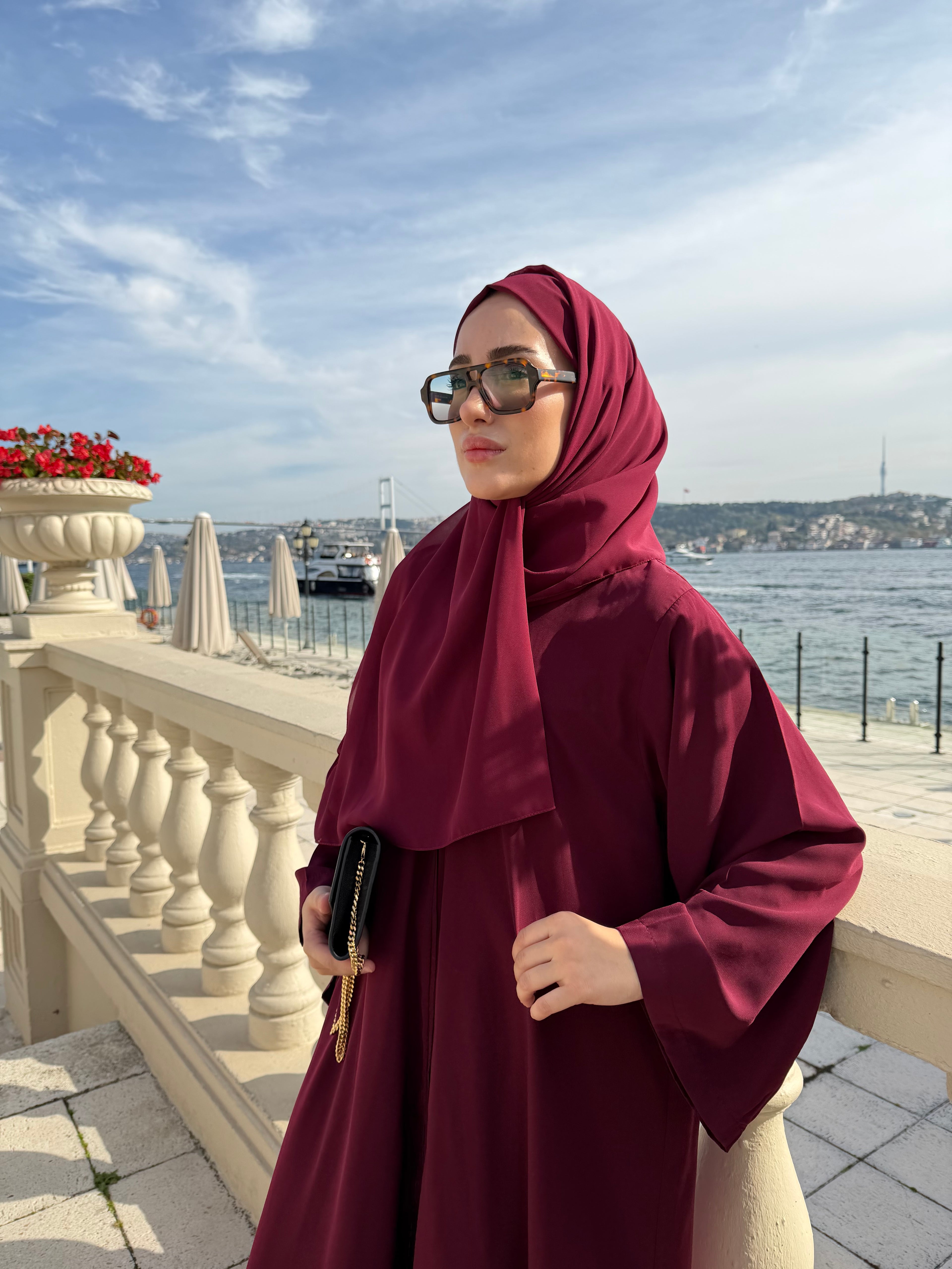 Düz Bordo Abaya