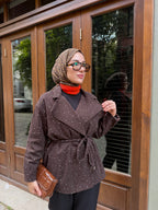 Taşlı Gabardin Ceket (Kahve)