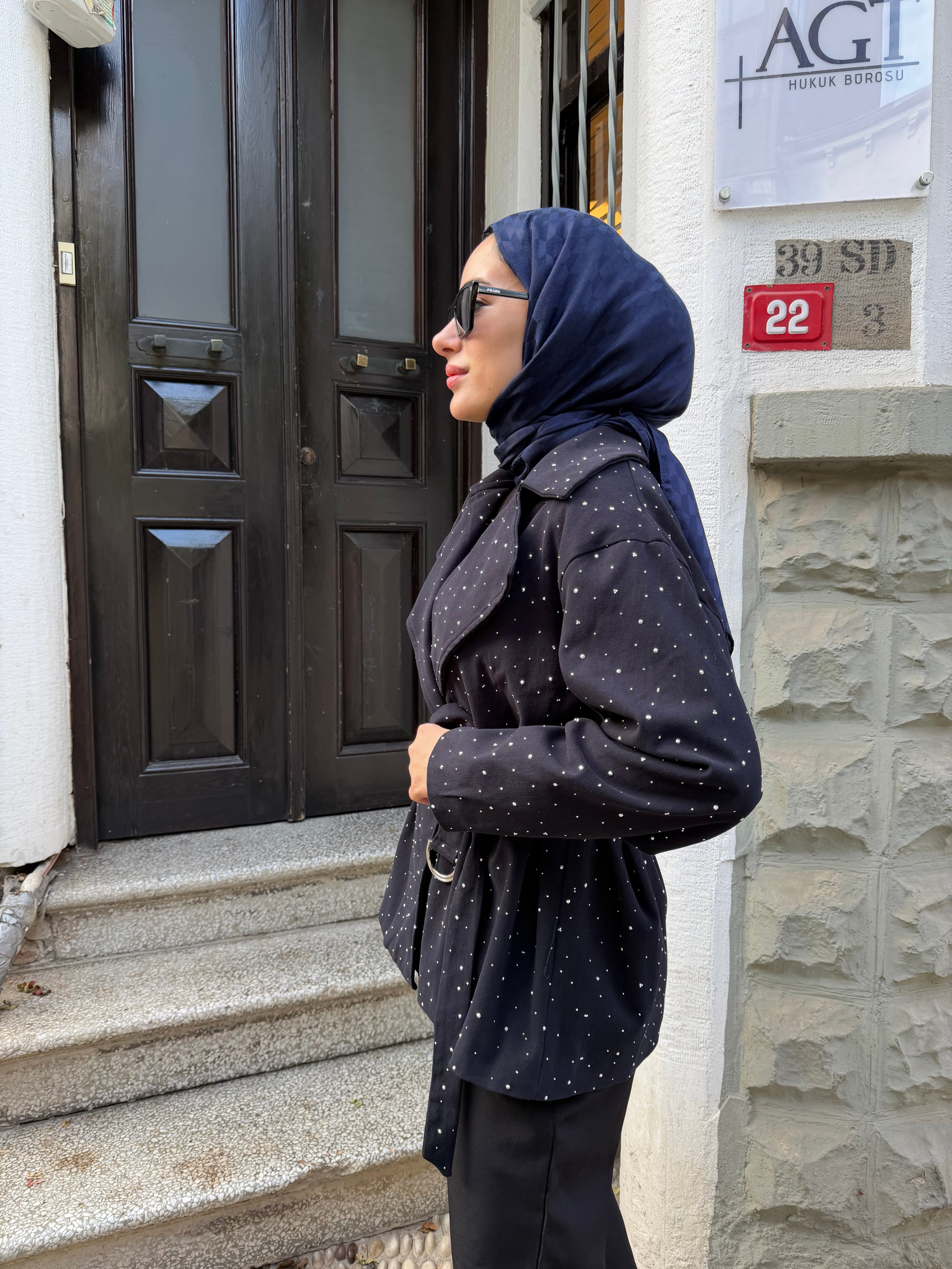 Taşlı Gabardin Ceket ( Lacivert)