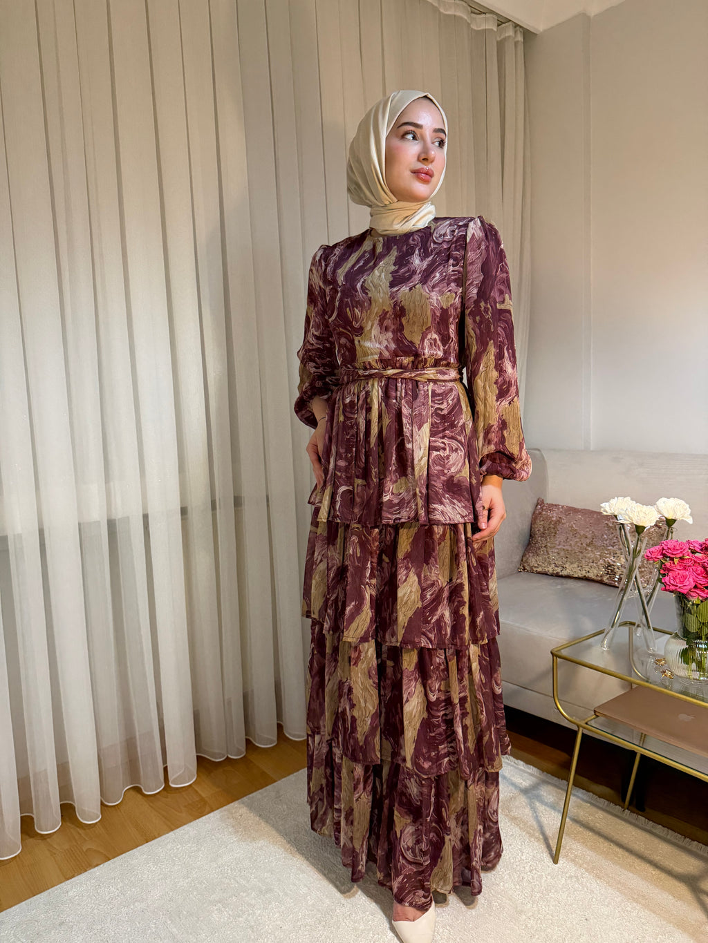 Şifon Elbise (Bordo)