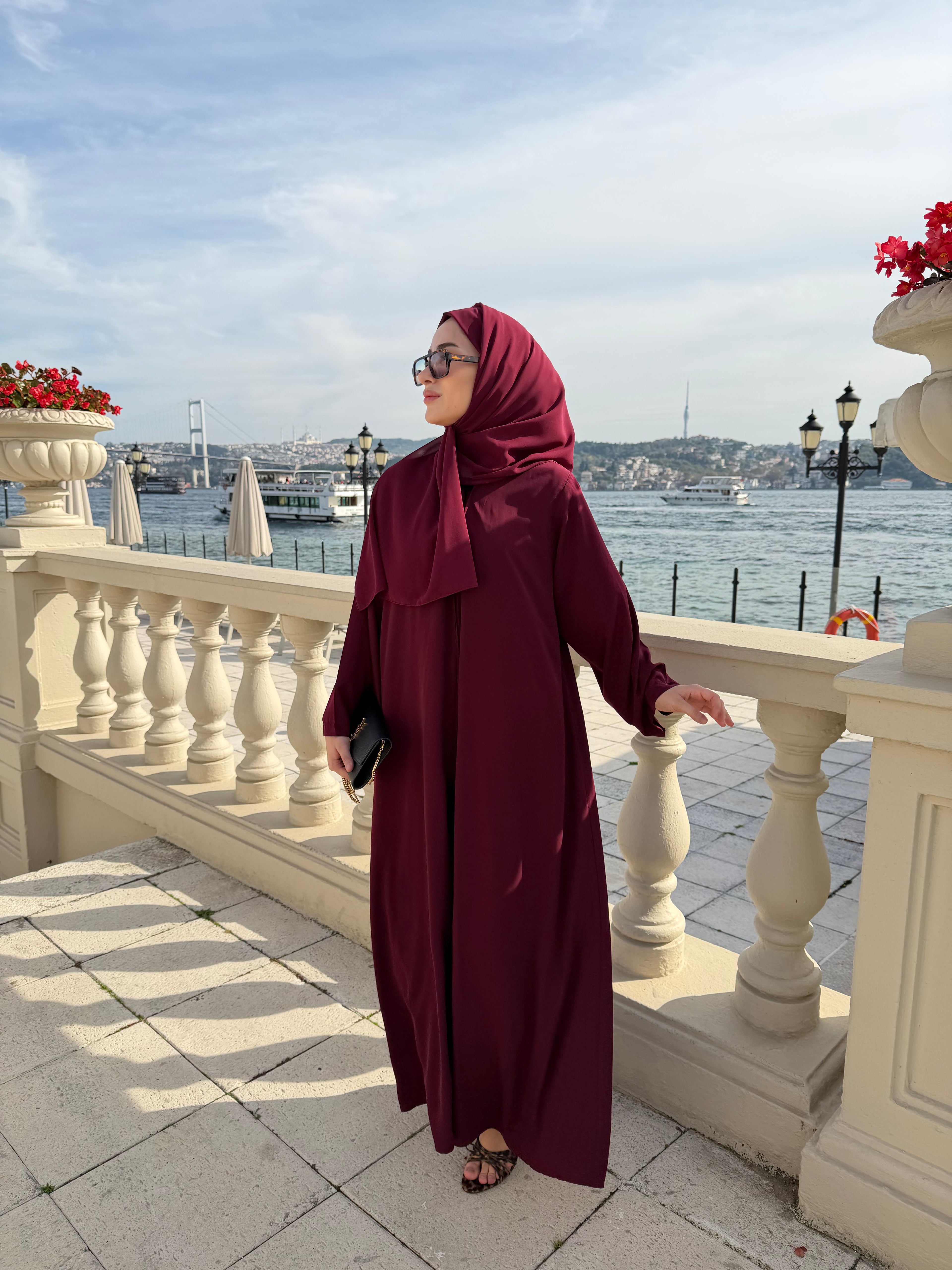 Düz Bordo Abaya