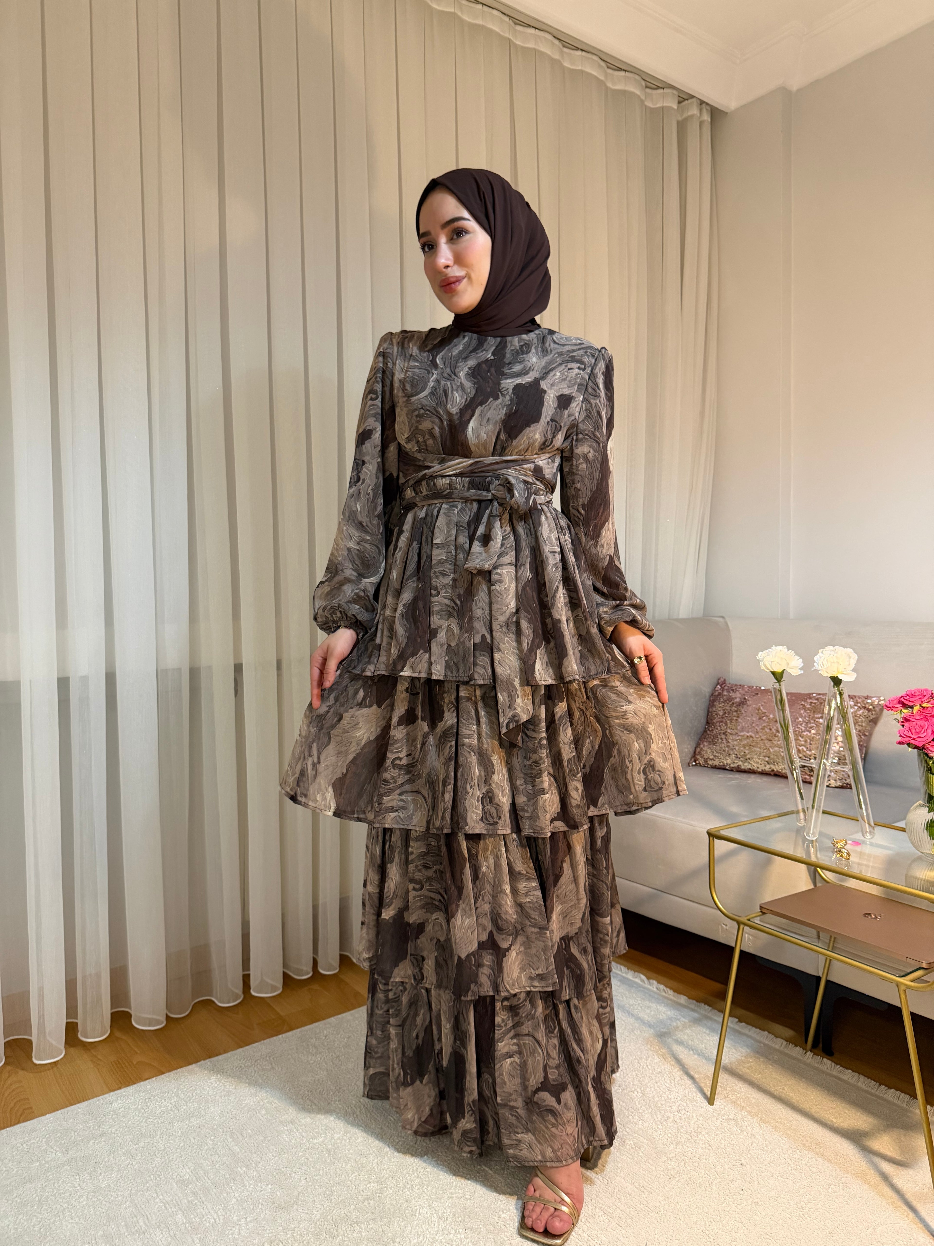 Şifon Elbise (Kahverengi)