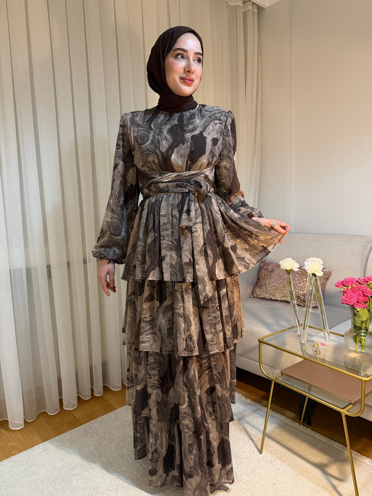 Şifon Elbise (Kahverengi)