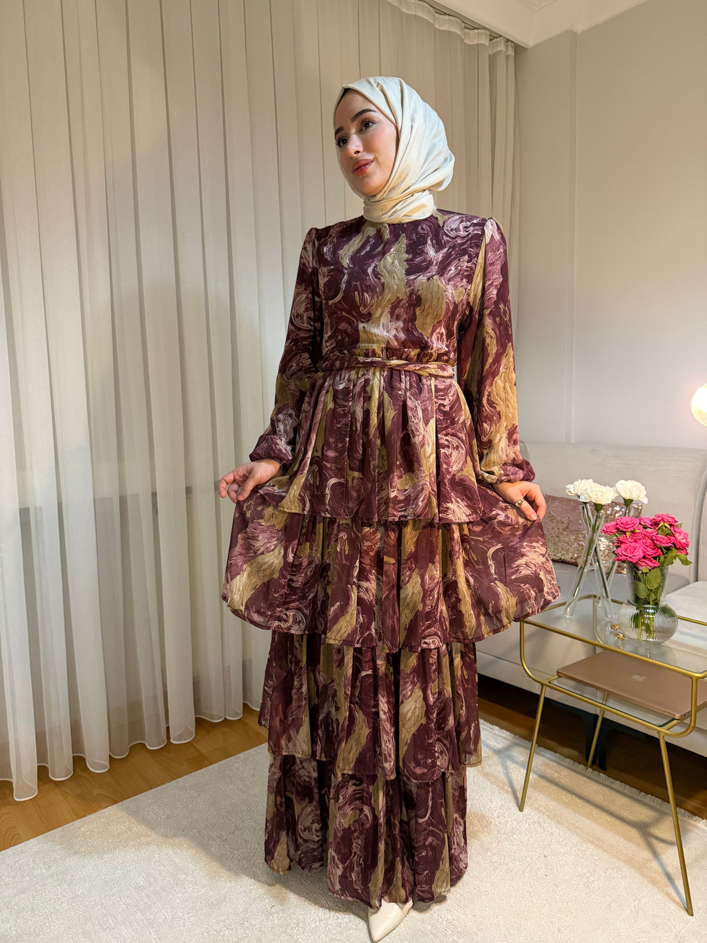 Şifon Elbise (Bordo)