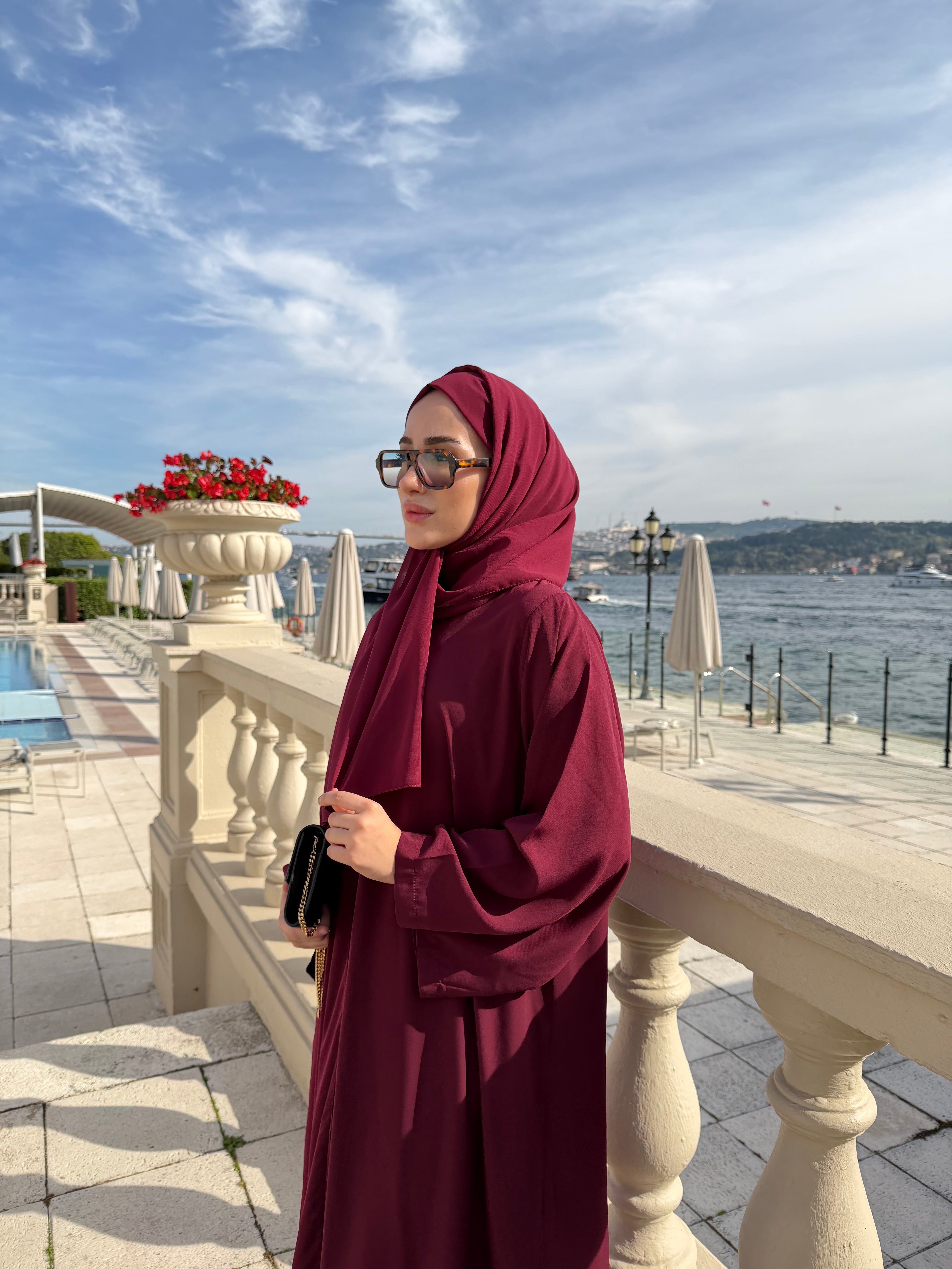 Düz Bordo Abaya
