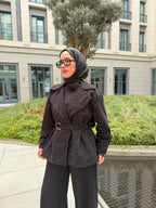 Taşlı Gabardin Ceket (Siyah)