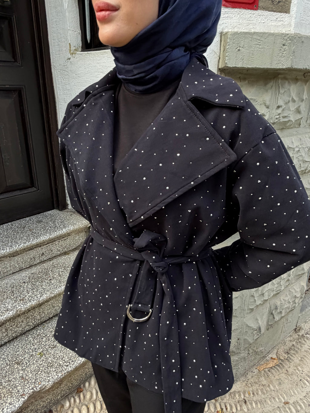 Taşlı Gabardin Ceket ( Lacivert)