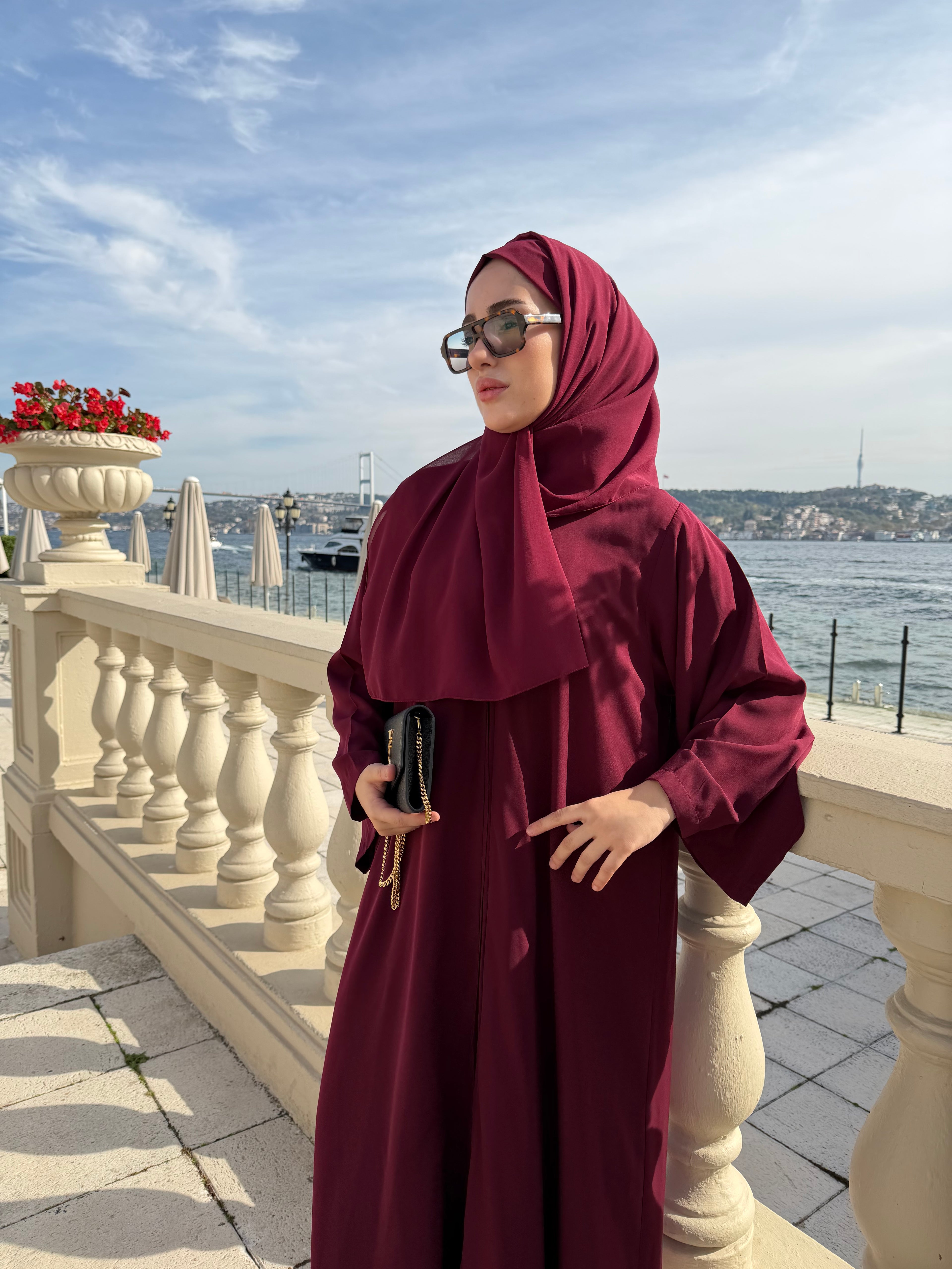 Düz Bordo Abaya