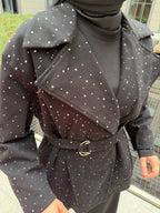 Taşlı Gabardin Ceket (Siyah)