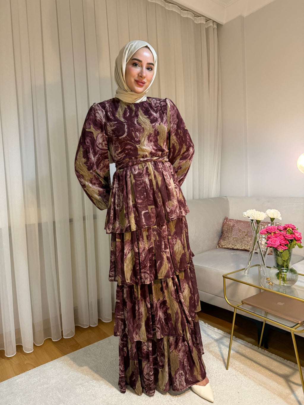 Şifon Elbise (Bordo)