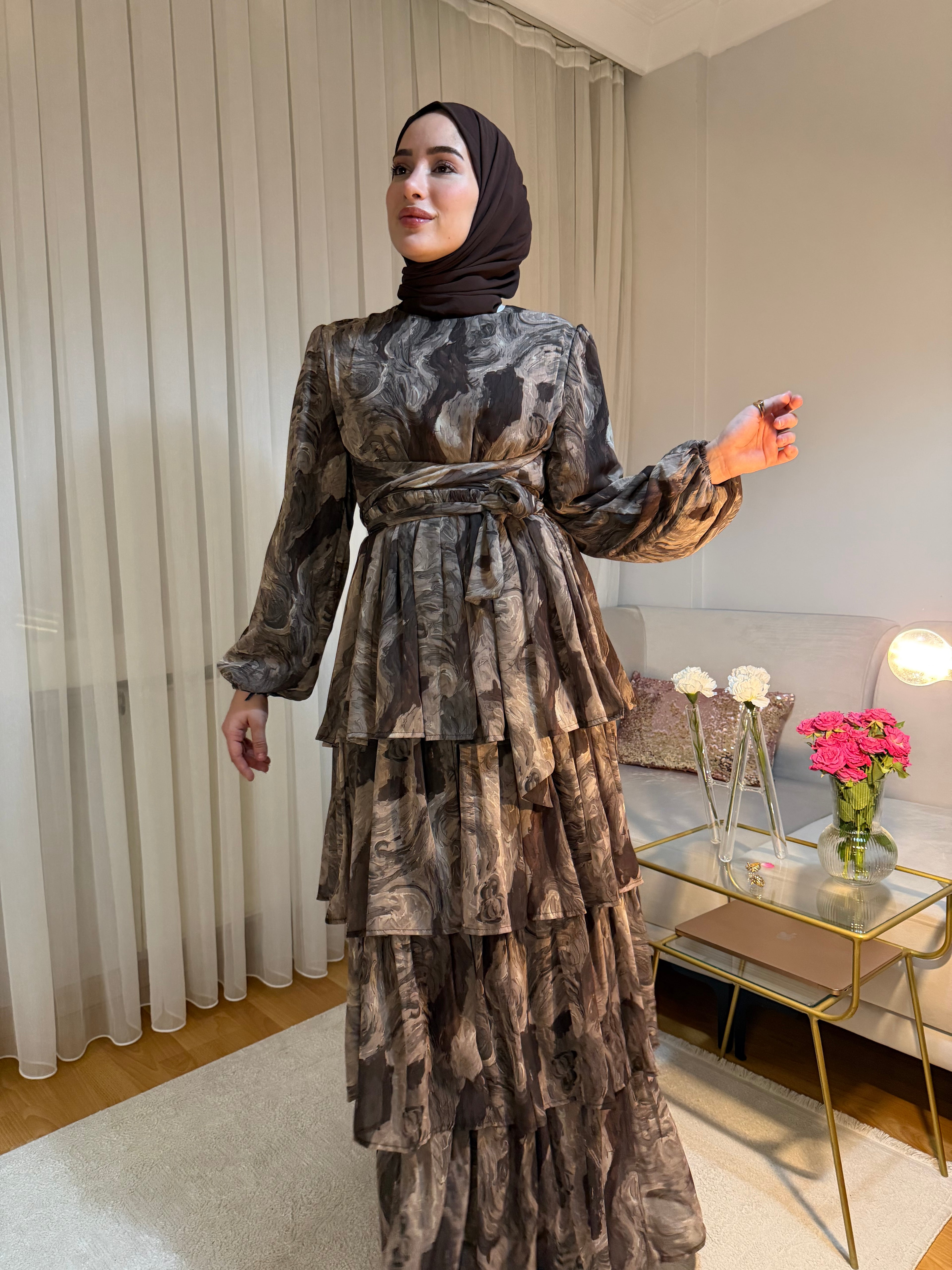 Şifon Elbise (Kahverengi)